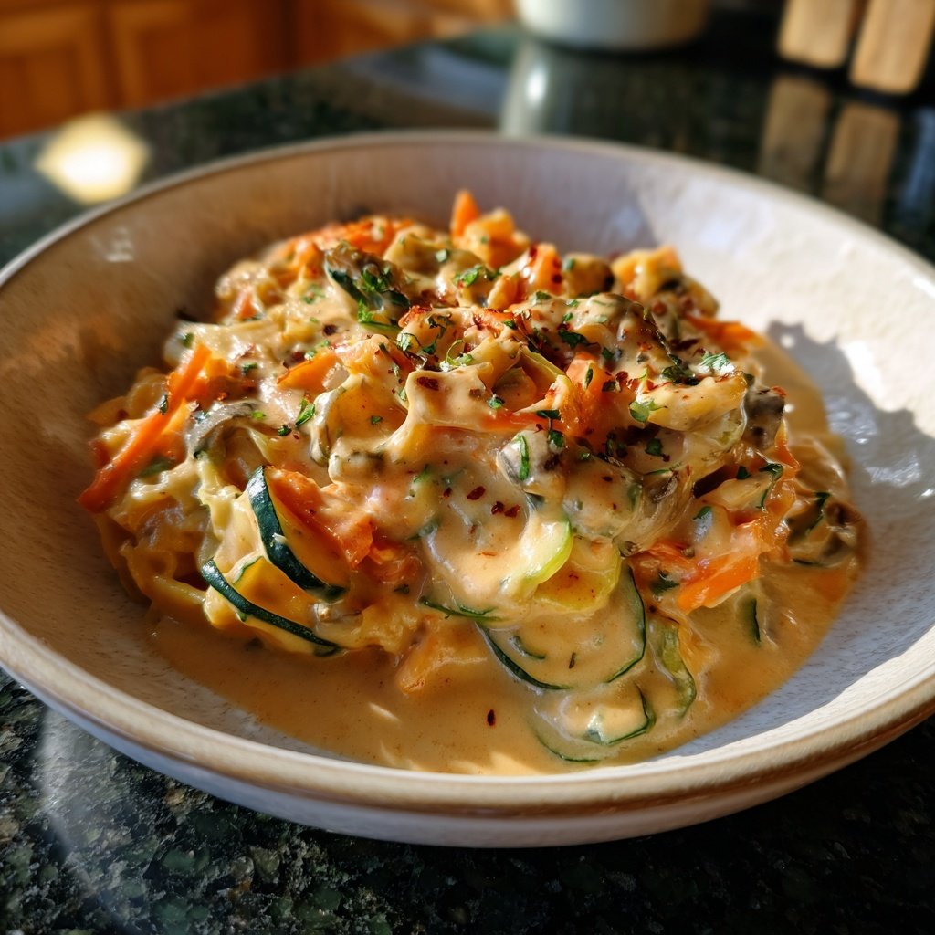 Abendessen mit cremiger Gemüsesauce