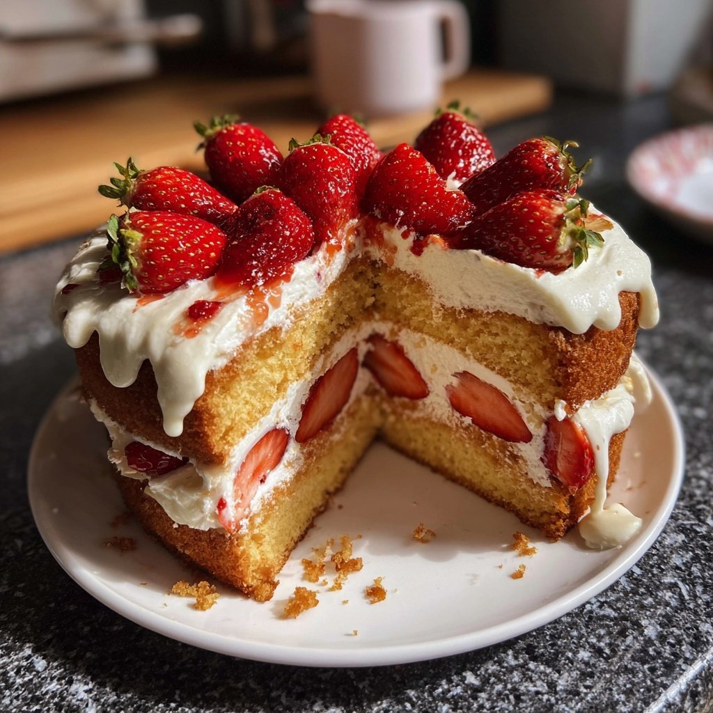 Geburtstagskuchen mit Erdbeercreme